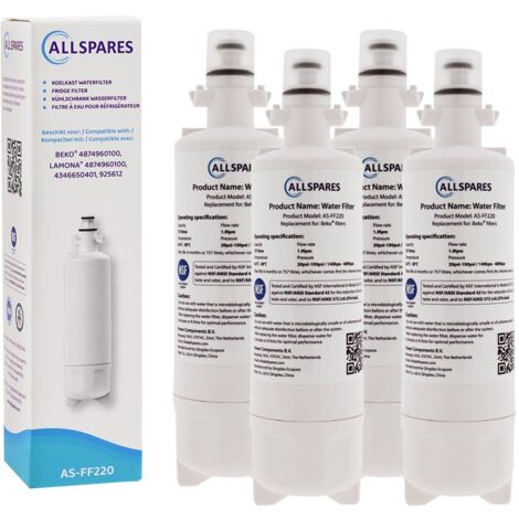 AllSpares Filtre à eau (4x) de Réfrigérateur pour LG Beko Küppersbusch Blomberg 4874960100 (1/5)