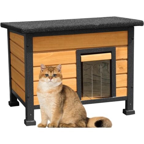Maison en bois pour chat à l'extérieur avec 3 étages et toit résistant aux intempéries Grande cage d'intérieur pour chat avec hamac et boîte de repos X-ZONE PET