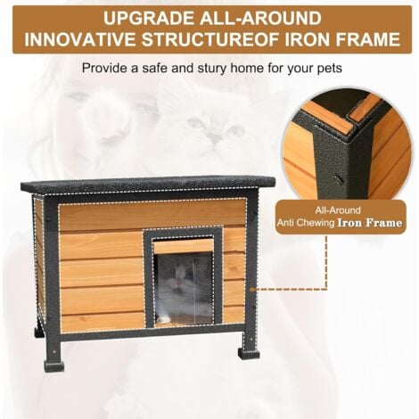 Maison en bois pour chat à l'extérieur avec 3 étages et toit résistant aux intempéries Grande cage d'intérieur pour chat avec hamac et boîte de repos X-ZONE PET