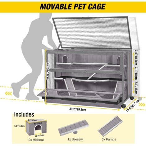 X-ZONE PET Cage à hamster à 3 étages avec jouet à mâcher, cache, bascule, gamelle, bol en plastique anti-fuite dans la maison de rats