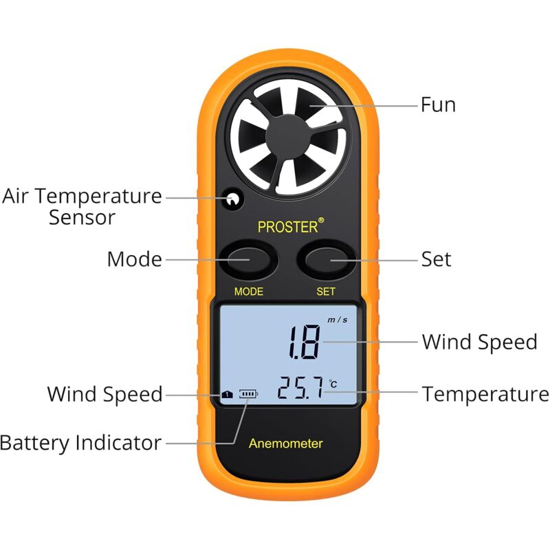 Gistuch - Anémomètre Portable Digital LCD avec Max/Min/AVG Anémomètre Numérique Mesure Vitesse du Vent du Flux d’Air Thermomètre avec Rétro-éclairage 4