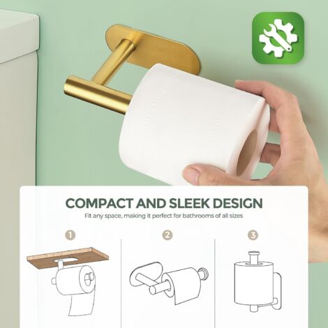 Gistuch Support de Papier Toilette Auto-adhésif, en Acier Inoxydable SUS304 épais, Anti-Rouille, sans perçage, Convient pour Salle de Bain, Cuisine, Toilettes (doré)