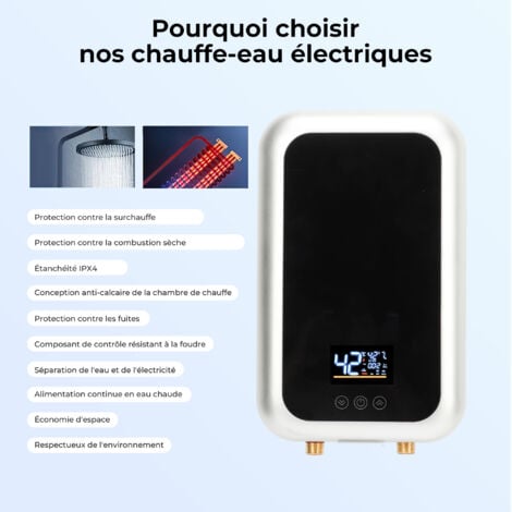 Chauffe eau electrique 220V 9KW Gistuch chauffe eau instantane avec affichage de la température à led réservoir d'eau chaude pour cuisine , chauffage rapide