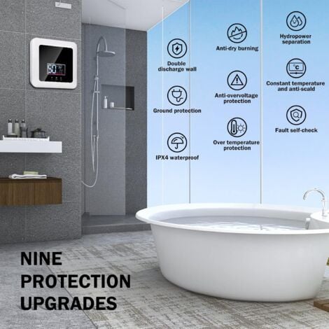 Chauffe eau instantane 7500W Gistuch chauffe eau electrique sans réservoir affichage led mural support thermostat mode/réglage de puissance pour maison cuisine salle de bains