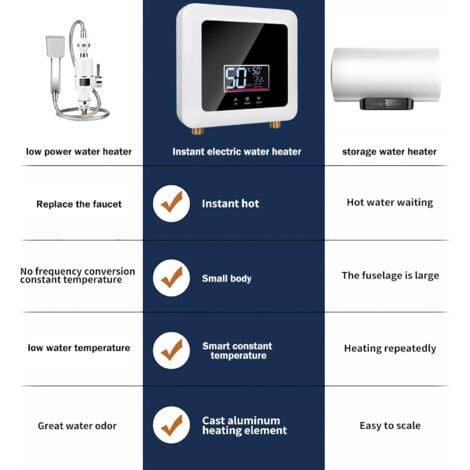 Chauffe eau instantane 7500W Gistuch chauffe eau electrique sans réservoir affichage led mural support thermostat mode/réglage de puissance pour maison cuisine salle de bains