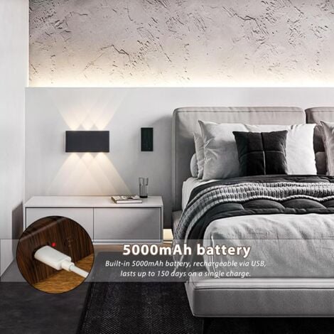 Gistuch Lampe murale LED rechargeable Lampe murale avec batterie 5000mAh avec interrupteur Touch Control 3 modes niveaux de luminosité,pour salon EscalierCouloir Appliques murales sans fil (Noir)