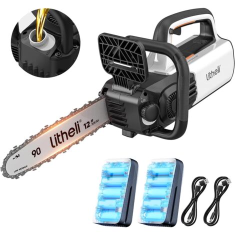 Litheli – Tronçonneuse sans fil 30 cm – Moteur Brushless 600W – Vitesse de chaîne 8 m/s – Lubrification automatique – 2 batteries 2.0Ah (1/5)