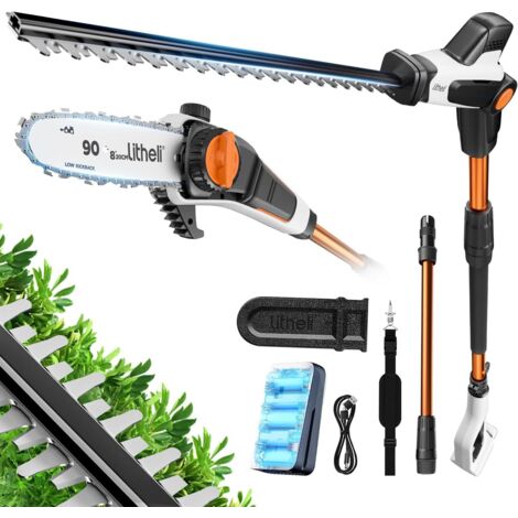 Taille-haie sans fil 2-en-1 avec batterie 2.0Ah – Lame 47 cm – Tête inclinable pour coupes précises – LITHELI