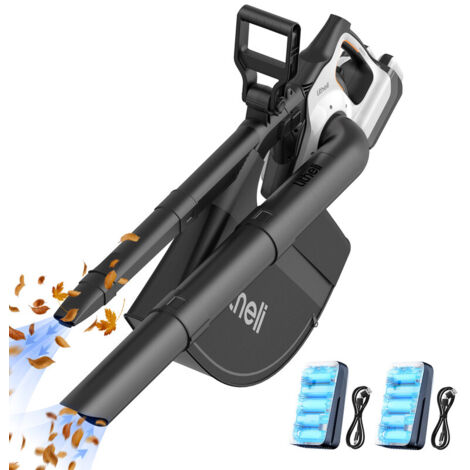 Litheli – Souffleur à batterie 2-en-1 – Moteur Brushless 78 m/s – Débit d'air 679 m³/h – Sac 45L – 3 vitesses + mode Turbo