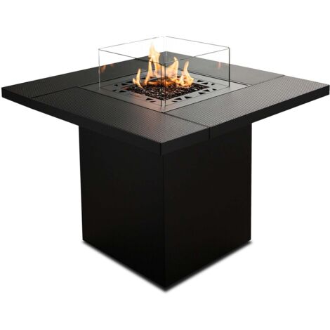 Square Table- Caminetto a gas da esterno e tavolo da giardino in uno - Scomparto interno per bombola del gas - Resistente agli agenti atmosferici - Coperchio