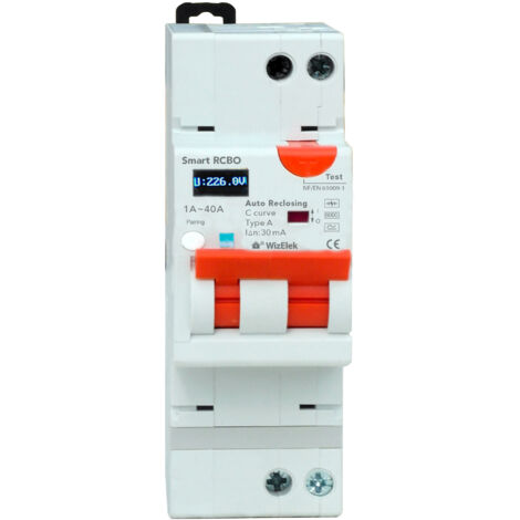Disjoncteur différentiel Wi-Fi 1-40A – Réarmement automatique – Affichage OLED – 30mA Type A et AC – Compatible App Tuya – Mesures : Intensité, Tension, Température