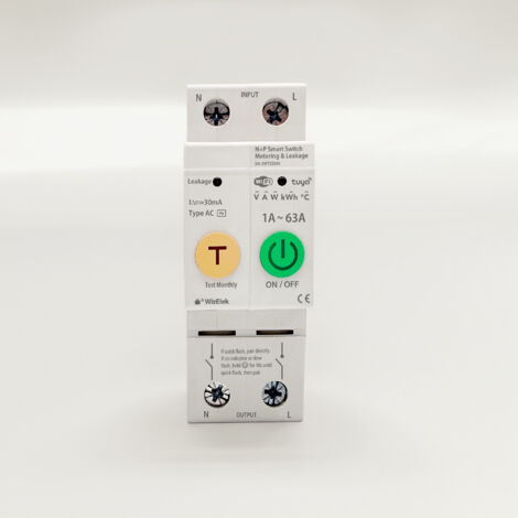 Smart Switch 2P 1A-63A Tuya - 2 Modules : Coupures Neutre/Phase - Mesures, Enregistrements, Programmation, Scénarios - Alarmes : Fuite, Intensité, Tension, Température, Puissance, Consommation - Alexa