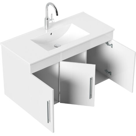Badmöbel Venezia weiss hochglanz Waschtisch mit 3 Softclose Türen