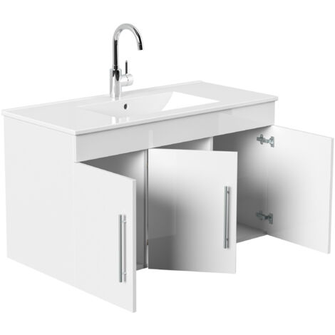 Badmöbel Venezia weiss hochglanz Waschtisch mit 3 Softclose Türen