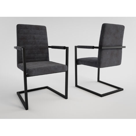 2er Set Esszimmerstuhl Design Küchenstuhl Tom Kunstleder Dunkelgrau Metallbeine 73364482