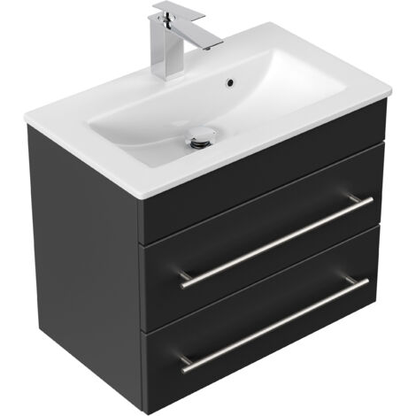 Badmöbel Mars 600 SlimLine 60x36cm mit 2 SoftClose Schubladen schwarz
