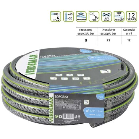 Tuyau d’Arrosage 5 Couches Antitorsion TopGrey – Ø 5/8" – Rouleau 25 m (1/3)