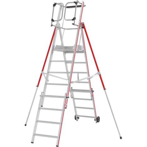 Plateforme échafaudage télescopique aluminium 8 marches – Hauteur de travail 3,36 m – Charge maximale 150 kg – Plateforme 600 x 425 mm – Hymer