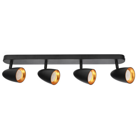 Plafonnier à 4 spots en saillie OVO 4 IP20 4xGU10 noir anneau doré EDO777243 Edo Solutions