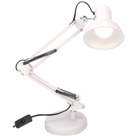 Edo Solutions – Lampe de bureau PIXI E27 blanche – Socle et pince inclus – Acier et PVC – Alimentation secteur 110-240V – Angle de faisceau 120° - 1xE27