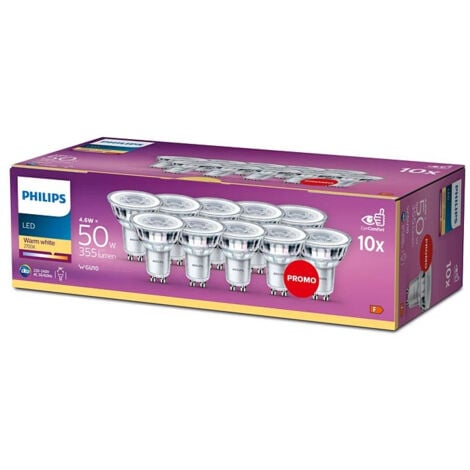 Lot de 10 ampoules LED GU10 PAR16 4.6W = 50W 355lm 2700K chaud 36° PHILIPS