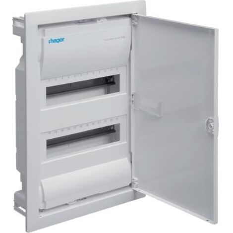Hager – Tableau électrique encastrable 24 modules – VU24NE – 2 rangées – IP30 – Fixation par vis – Plastique blanc résistant UV