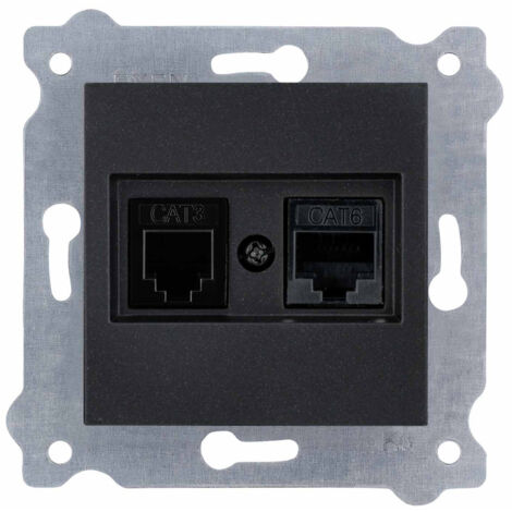 Prise informatique Cat.6 RJ45 + téléphonique RJ11 Noir métallique EXEN (1/3)