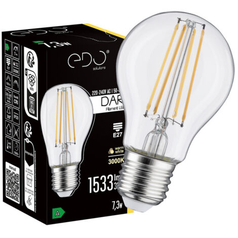 Ampoule à filament DARI LED 7,3W 1533lm E27 3000K chaud A60 Classe A EDO Solutions