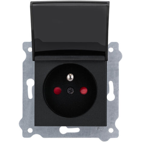 Prise simple 2P+T noir métallique avec clapet de protection bornes à vis 247/01E EXEN (1/3)
