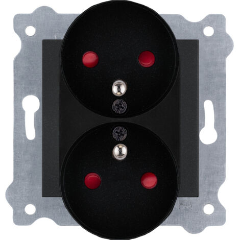 Prise double monobloque 2P+T (Type E) Noir métallique bornes à vis 246/14E EXEN (1/3)