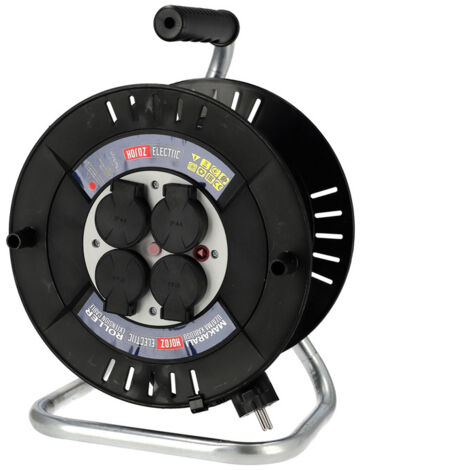 Enrouleur électrique 4 prises 2P+T IP44 noir 30m – Câble 3×1,5mm² – 2000W – Pour chantiers humides – Horoz Electric