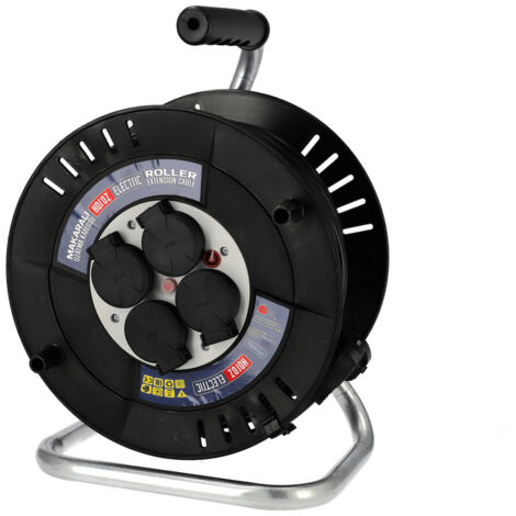 Enrouleur électrique 4 prises 2P+T IP44 noir 3×2,5mm² 40m - 310.140.302 - HOROZ