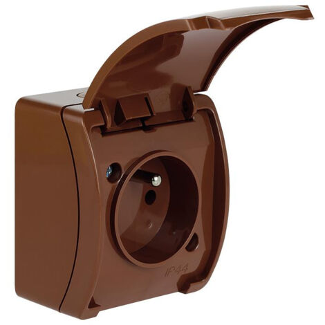 Prise étanche simple avec terre (2P+T) clapet marron IP44 KOALA