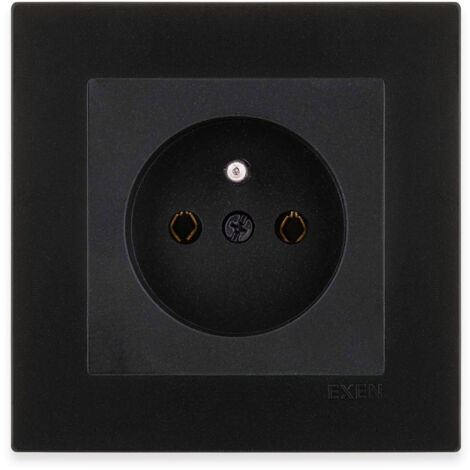 Prise de courant complète 2P+T noir, cadre simple noir métallisé Série KARELL 16A 250V EXEN