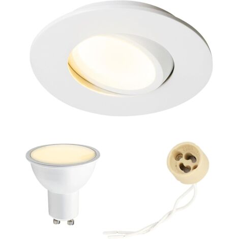Spot encastrable LED POLI orientable IP44 blanc – Kit complet avec ampoule GU10 5,5W 3000K – Salle de bain / plafond - EDO