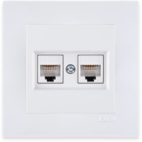 Prise RJ45 double catégorie 6 blanc – ensemble complet avec plaque – 254/01E EXEN