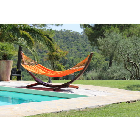 Couleurs Du Monde – Hamac 1 place en 100% coton orange mangue – Barres d'écartement – 200 cm x 135 cm – Charge maximale 120 kg