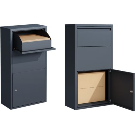 Boîte aux lettres colis murale gris – Acier galvanisé avec serrure à cylindre double ouverture
