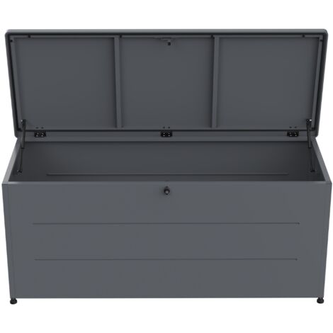 Grand coffre de rangement extérieur 800L gris – Acier galvanisé avec ouverture hydraulique