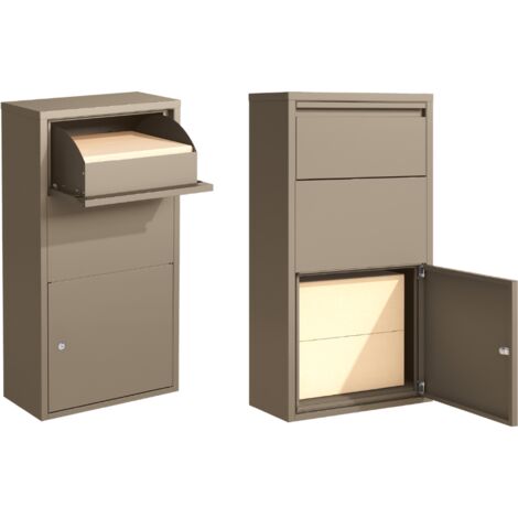 Boîte aux lettres colis murale taupe – Acier galvanisé avec serrure double ouverture