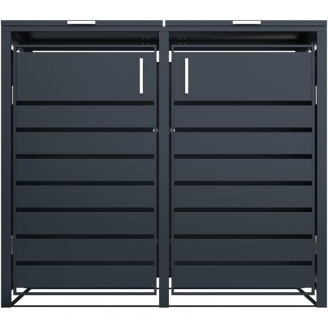 Abri poubelles renforcé 2 bacs gris – Structure acier galvanisé avec vérins