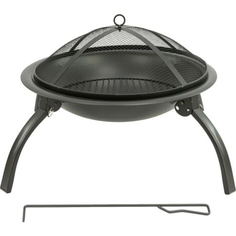 MaxxGarden Braciere da Esterno – Ciotola da Fuoco con Griglia per Giardino, Diametro Ø55 cm, Colore Nero