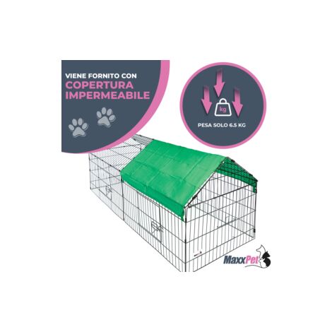 MaxxPet Gabbia per Conigli - Recinto per Conigli e Porcellini d'India - Gabbia per Interno o Esterno - Parco Portaconiglio con Tetto Rimovibile e Copertura Protezione UV - 180x50x75 cm - Colore Verde