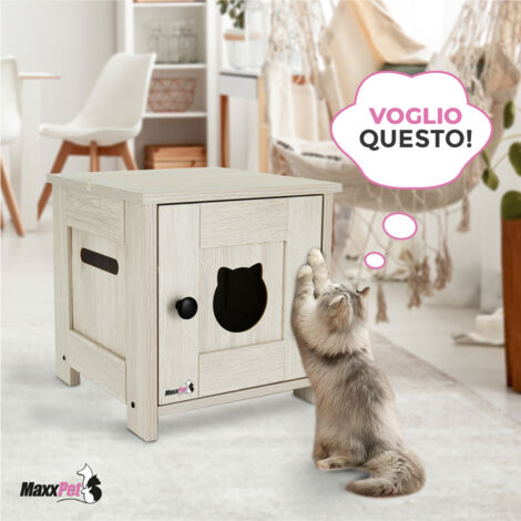 Mobile Per Animali Cuccia Per Gatti SoBuy Con Ciotole - Panca Multifunzione Bianca 90x36x44cm Arredo Gatto Multifunzione - 4