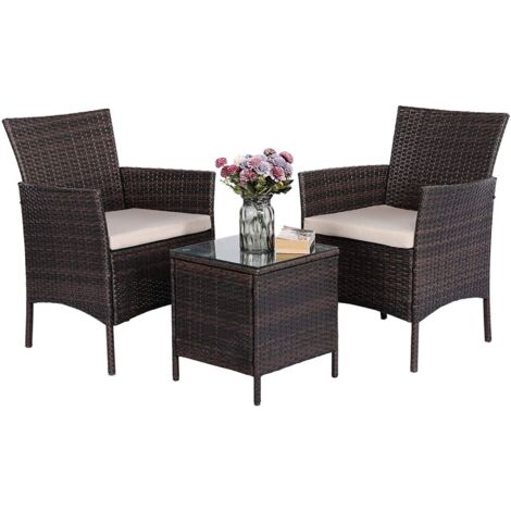 MaxxGarden Set da Giardino in Rattan Lucerna, Robusto Telaio in Acciaio, Set di Sedie da Esterno, Tavolino da Salotto con Piano in Vetro, Comodi Cuscini, Design Elegante (1/5)