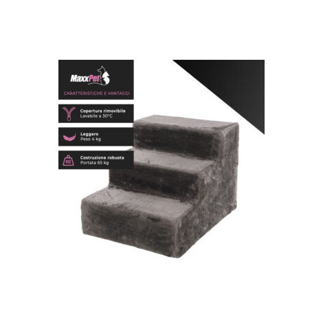 Rampa AxxPet Per Cani – 45x60x40 Cm, Per Auto E Divano, Antiscivolo, Per Cani Di Piccola Taglia, Nera