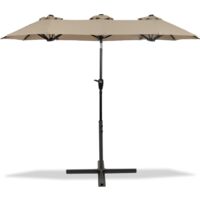 MaxxGarden Ombrellone Doppio – Parasole Grande 300 x 150cm – Ombrellone da Giardino con Manovella Manuale – Impermeabile e con Protezione Solare – Per Terrazza e Spiaggia – Colore Taupe