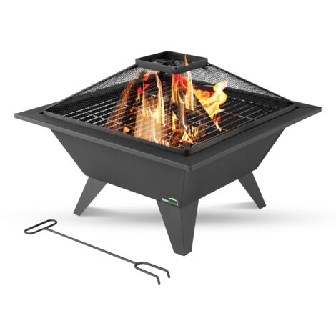 MaxxGarden Brasero Exterior - Chimenea 53x53 cm - Brasero protección contra chispas - Cuenco de luz con Rejilla para el jardín - Negro (1/5)