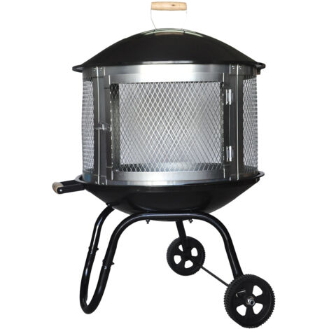 MaxxGarden Acropolis Brasero Exterior – Cuenco de fuego para jardín – Chimenea de jardín – Carbón y madera – con rejilla – Negro – 70 x 100