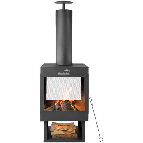 MaxxGarden Apollo Chimenea para Jardín – Estufa de Leña Robusta y Moderna.Brasero de jardín con atizador, Chimenea Decorativa, para Listones de Madera – Negro - 45 cm – Altura 113 cm